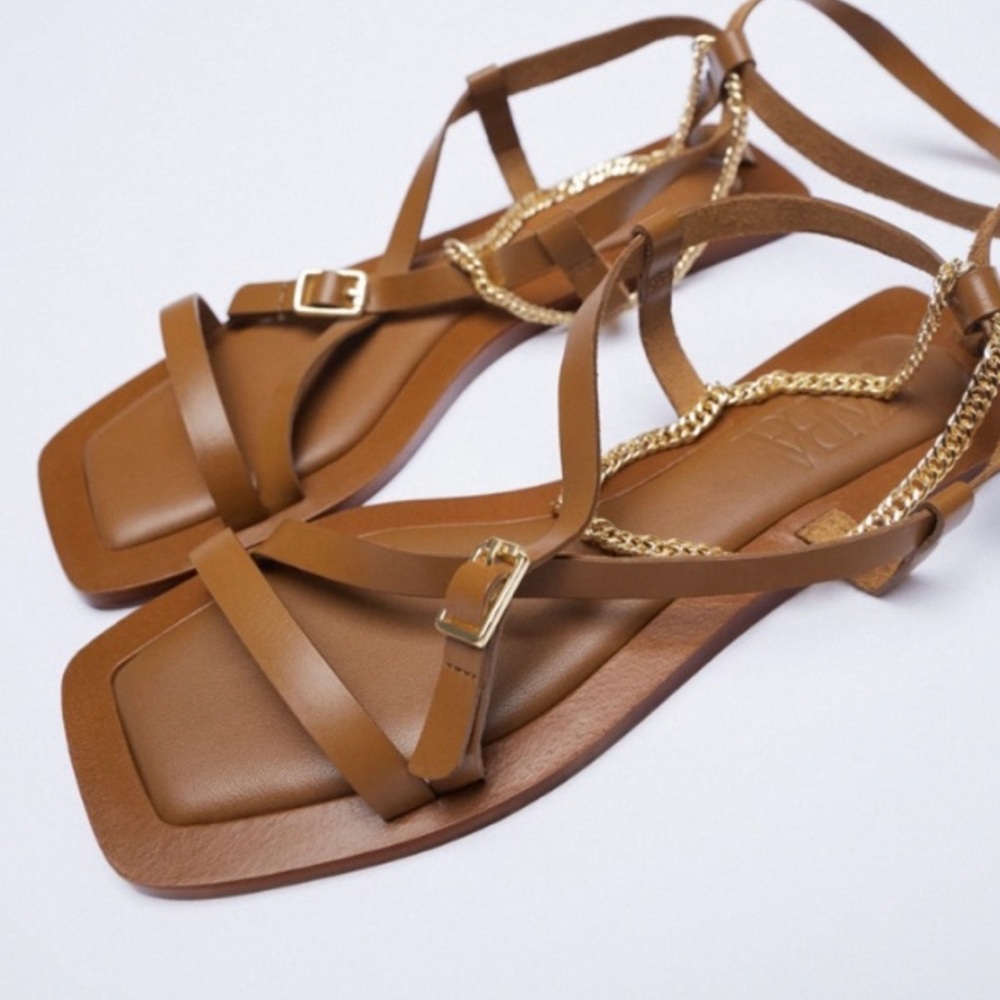 Leather lace up gladiator sandals with anklet detail